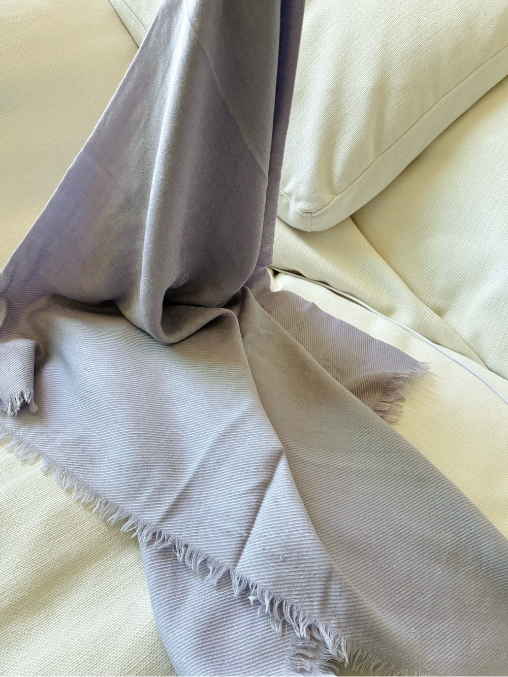 Gucci Stunning Authentic 130*130cm GG Silk Wool Shawl - Light Lilac $770